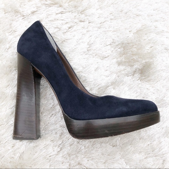 Marni Shoes - Marni Blue Suede Pumps with Wood Heel